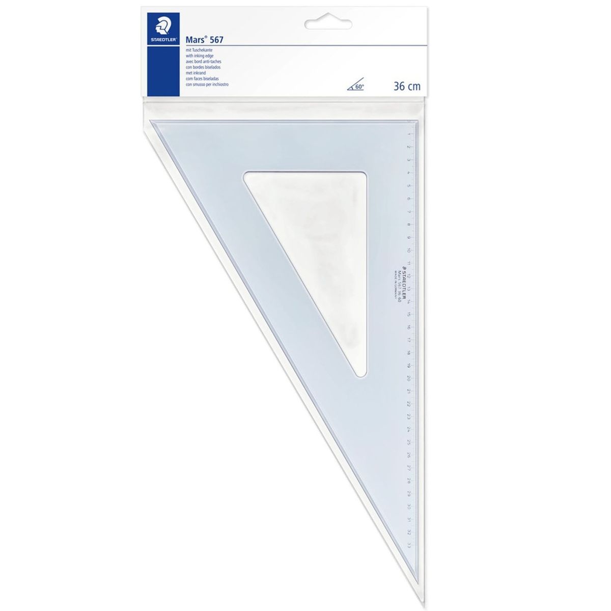 GENERICO - Escuadra Plástica Staedtler Azul Transparente 60º 36cm