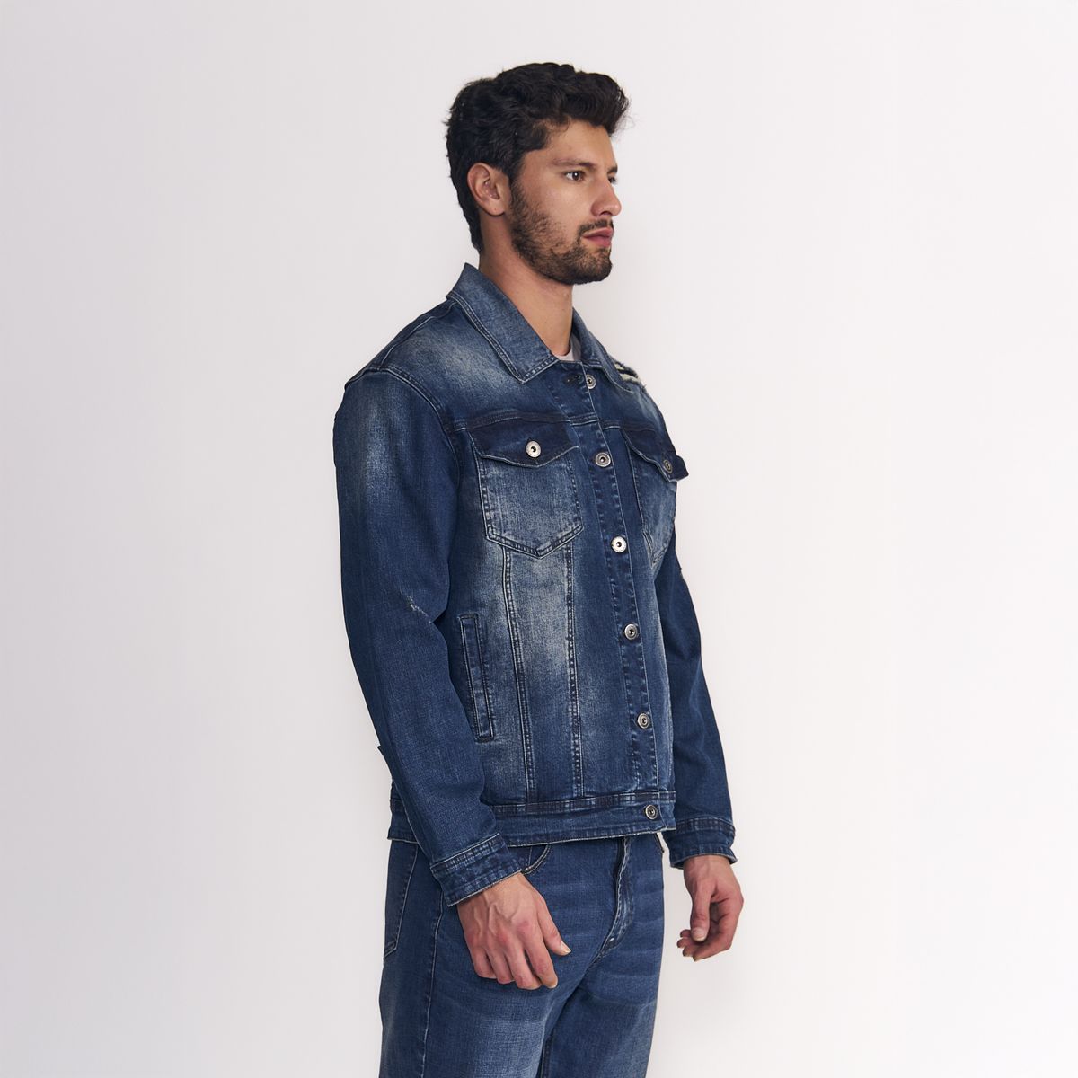 ELLUS - Ellus Chaqueta New Trucker Hombre Denim Med Blue Emboss Destroyed