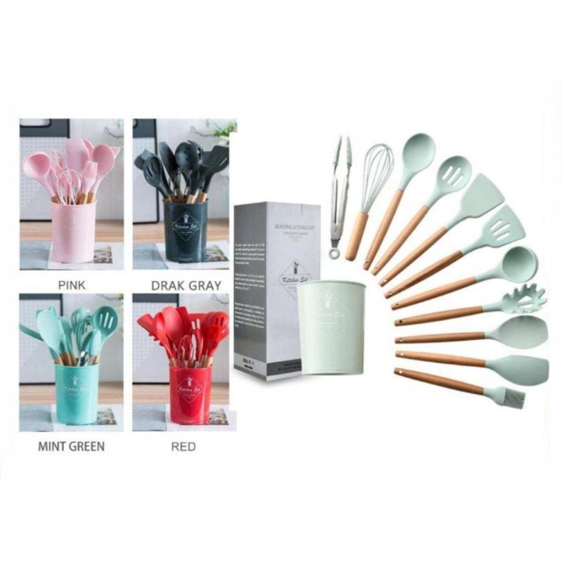 GENERICO - Set De 12 Utensilios De Cocina De Silicona Color Rosado
