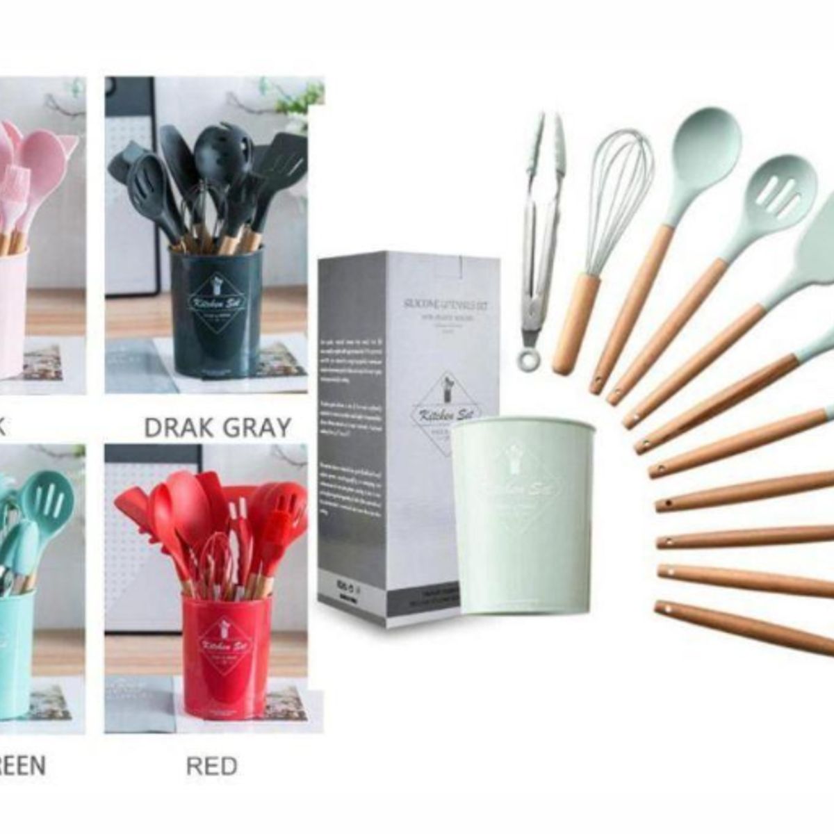 GENERICO - Set De 12 Utensilios De Cocina De Silicona Color Turquesa