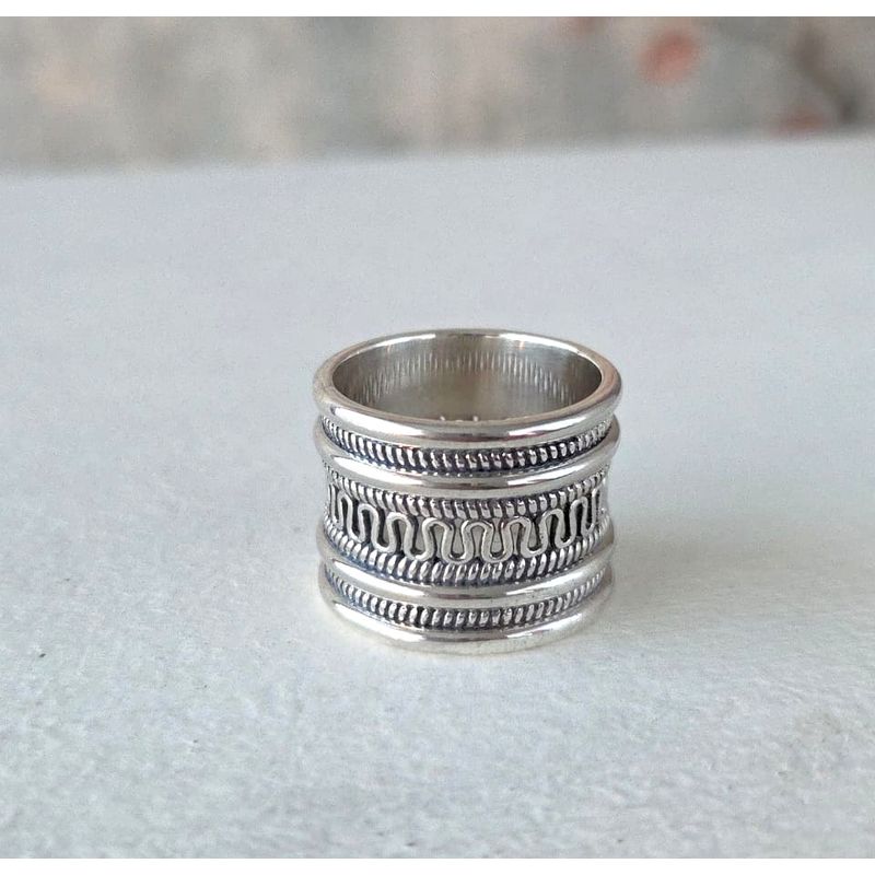 GENERICO - Anillo de plata ancho estilo boho