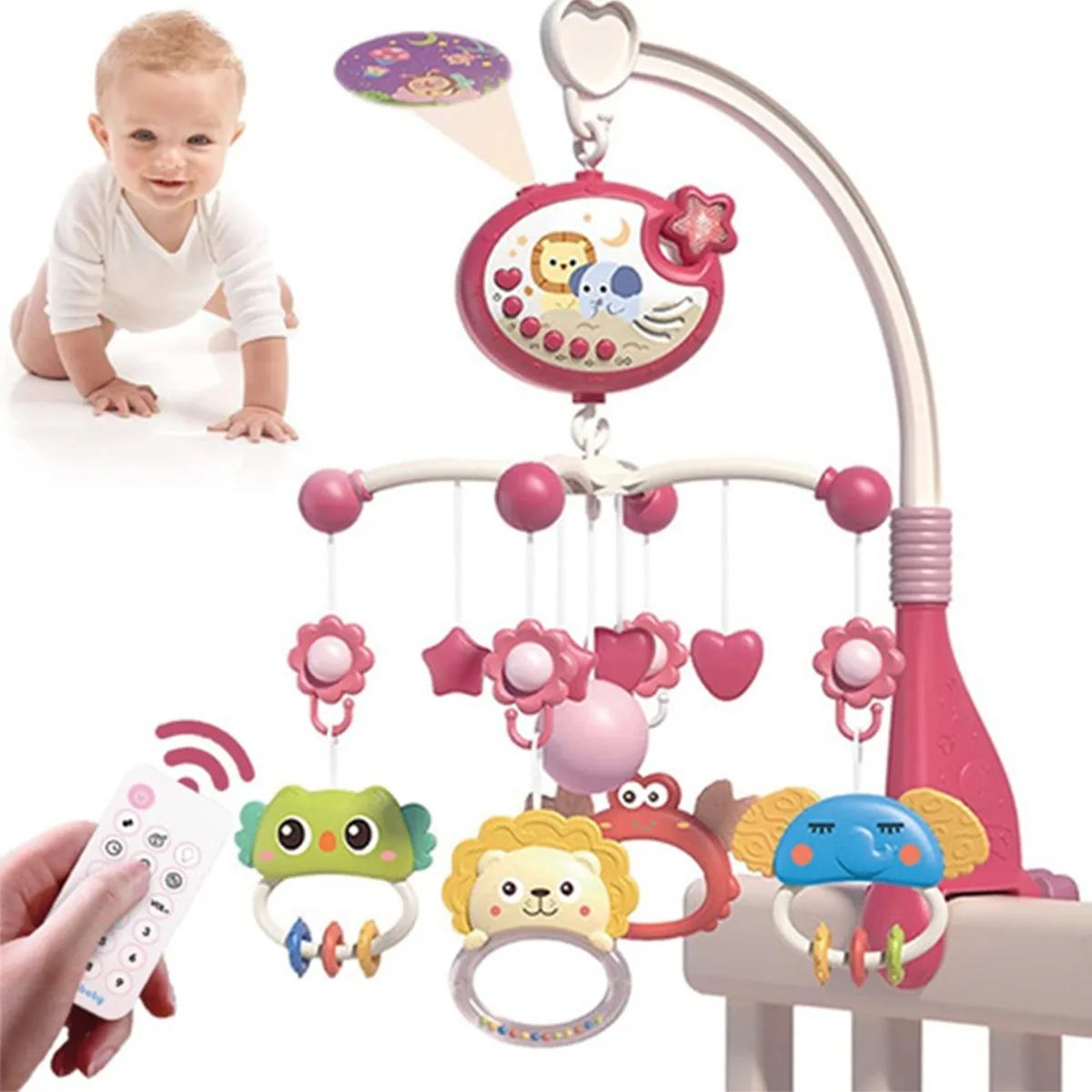 GENERICO - Movil Campana Giratoria  Con Proyector Luz Musical Rosado