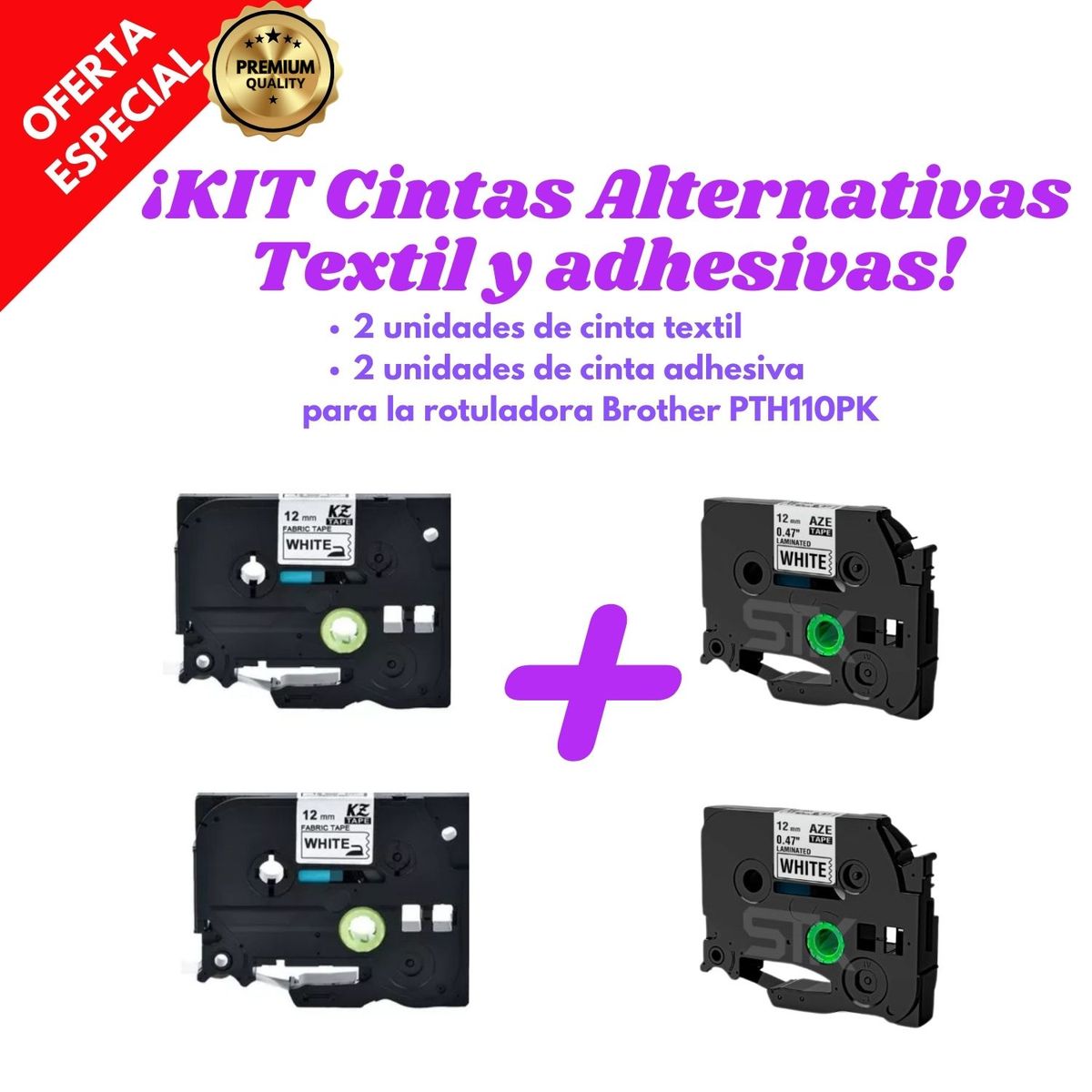 GENERICO - KIT Cintas Adhesivas y textiles Alternativas para Rotuladora Brother