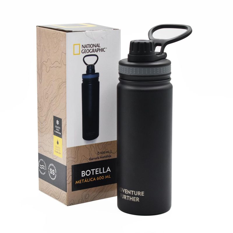 NATIONAL GEOGRAPHIC - Botella Metálica Térmica Insulada 600ml Negro NatGeo