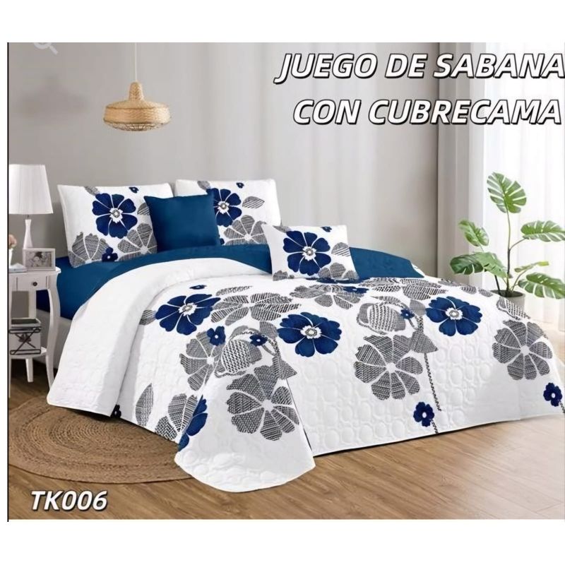 GENERICO - Quilt con Juego de Sabanas 2 plazas Blanco TK006