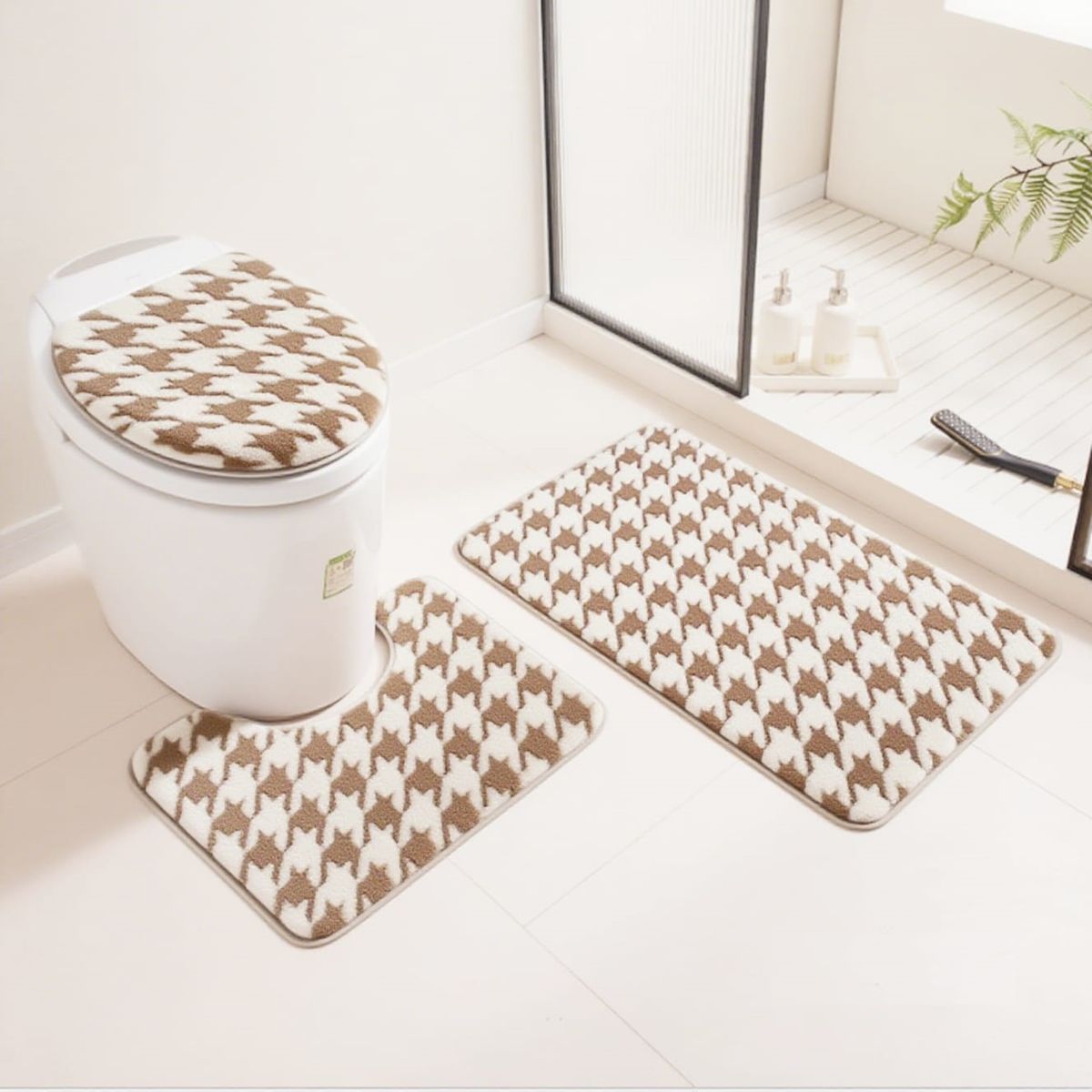 GENERICO - set de baño 3 PIEZAS DISEÑO PATA DE GALLO MARRON TF