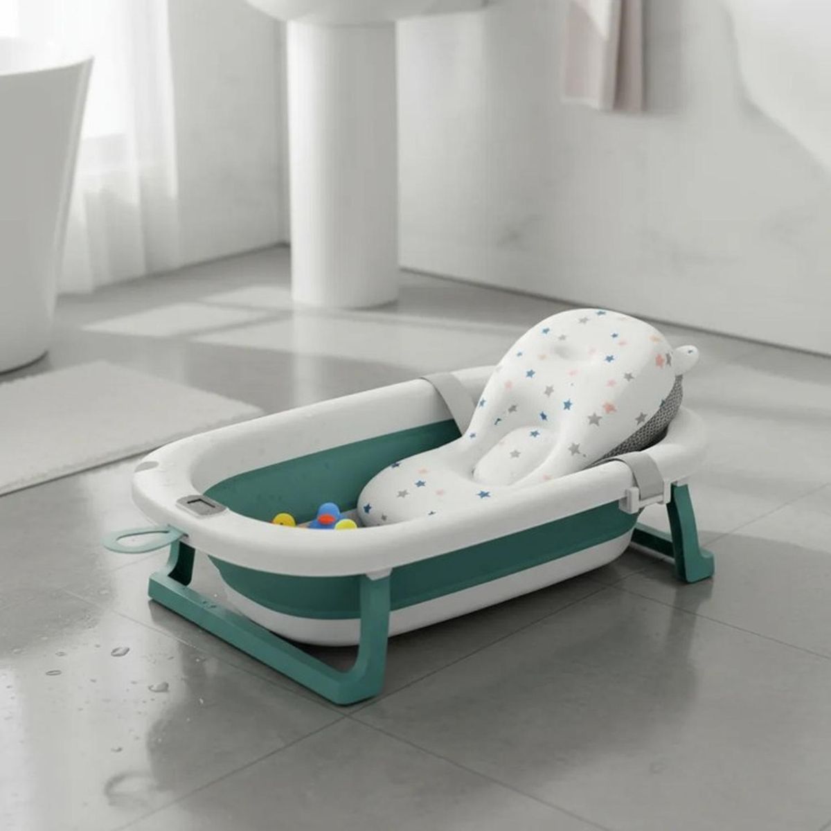 JAGIMA - Bañera Plegable Bebé + Malla + Termómetro - Jagima Verde Bañera Digital