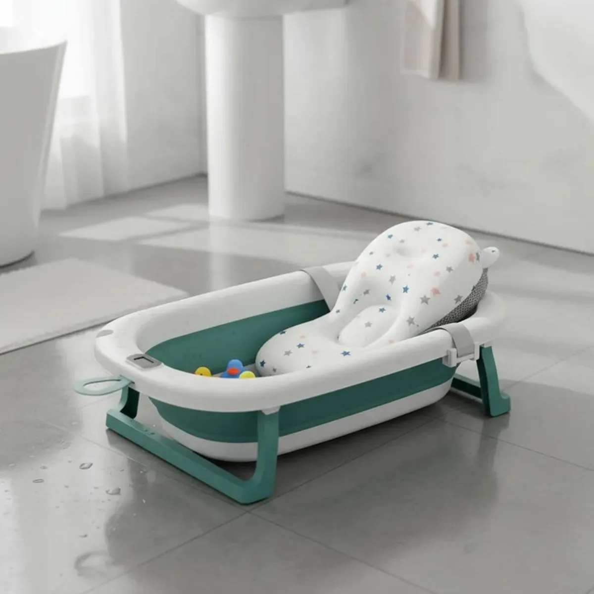 JAGIMA - Bañera Plegable Bebé + Malla + Termómetro - Jagima Verde Bañera Digital