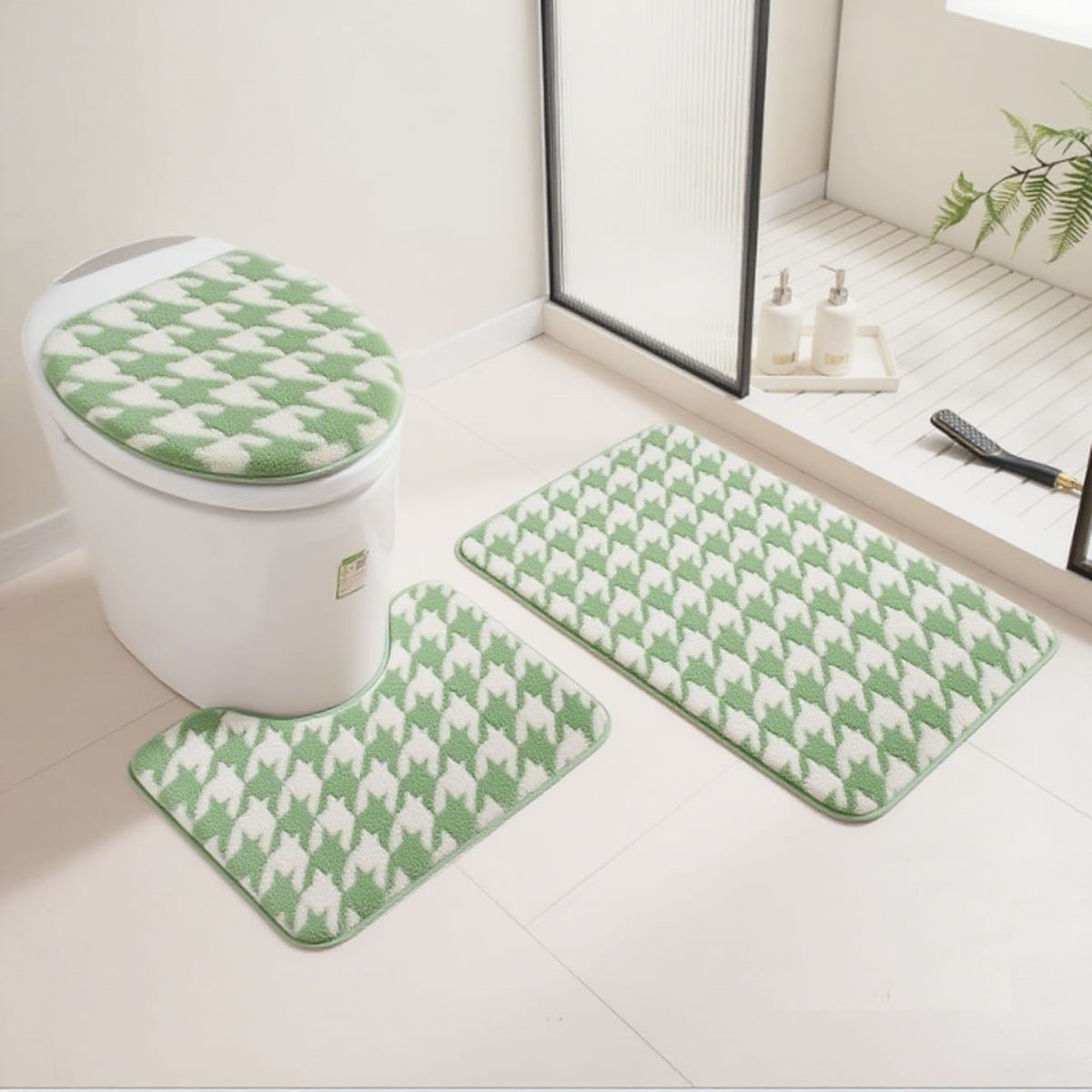 GENERICO - set de baño 3 PIEZAS DISEÑO PATA DE GALLO VERDE TF