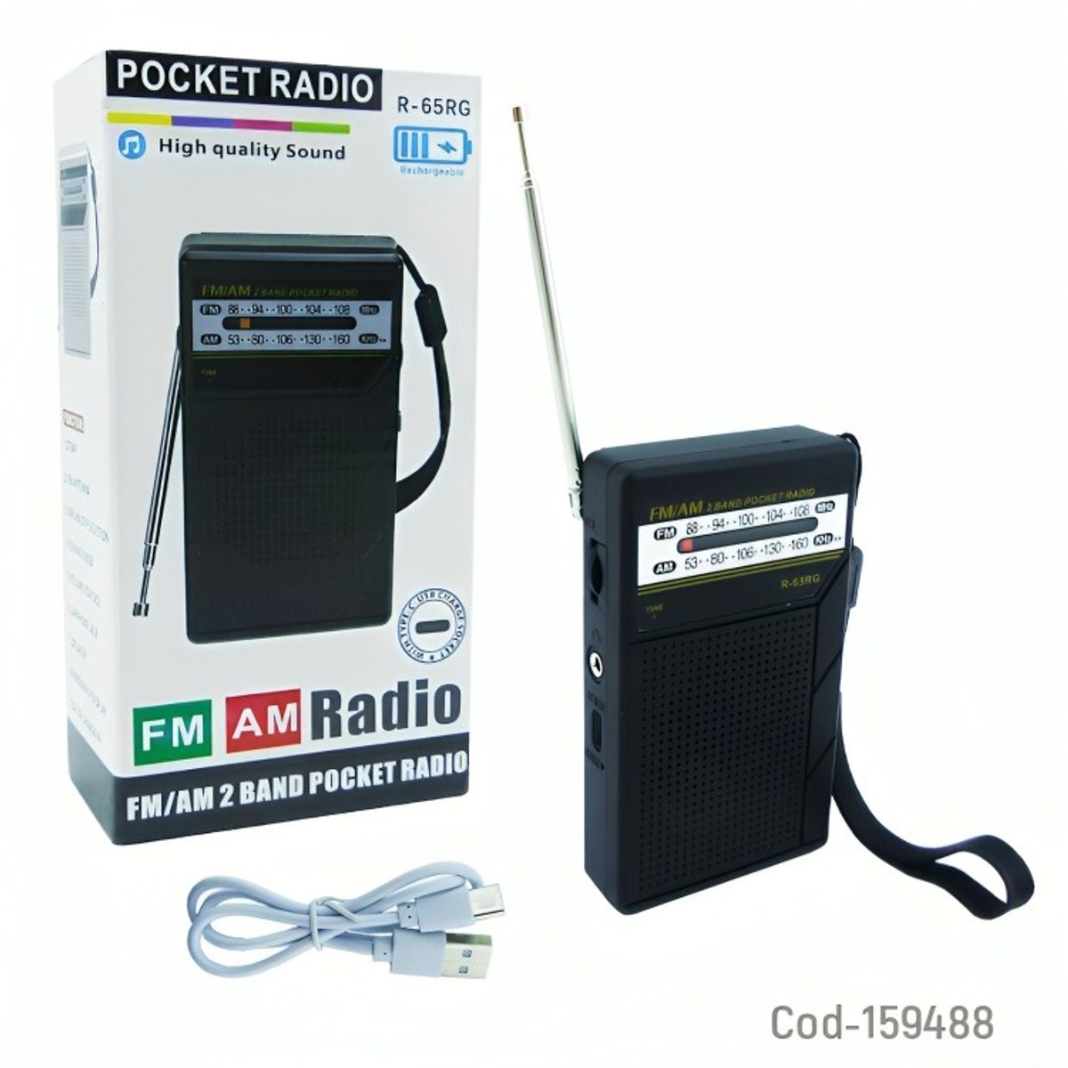 GENERICO - RADIO AMFM 2 BANDAS MODR-65RG RECARGABLE USB TYPE-C