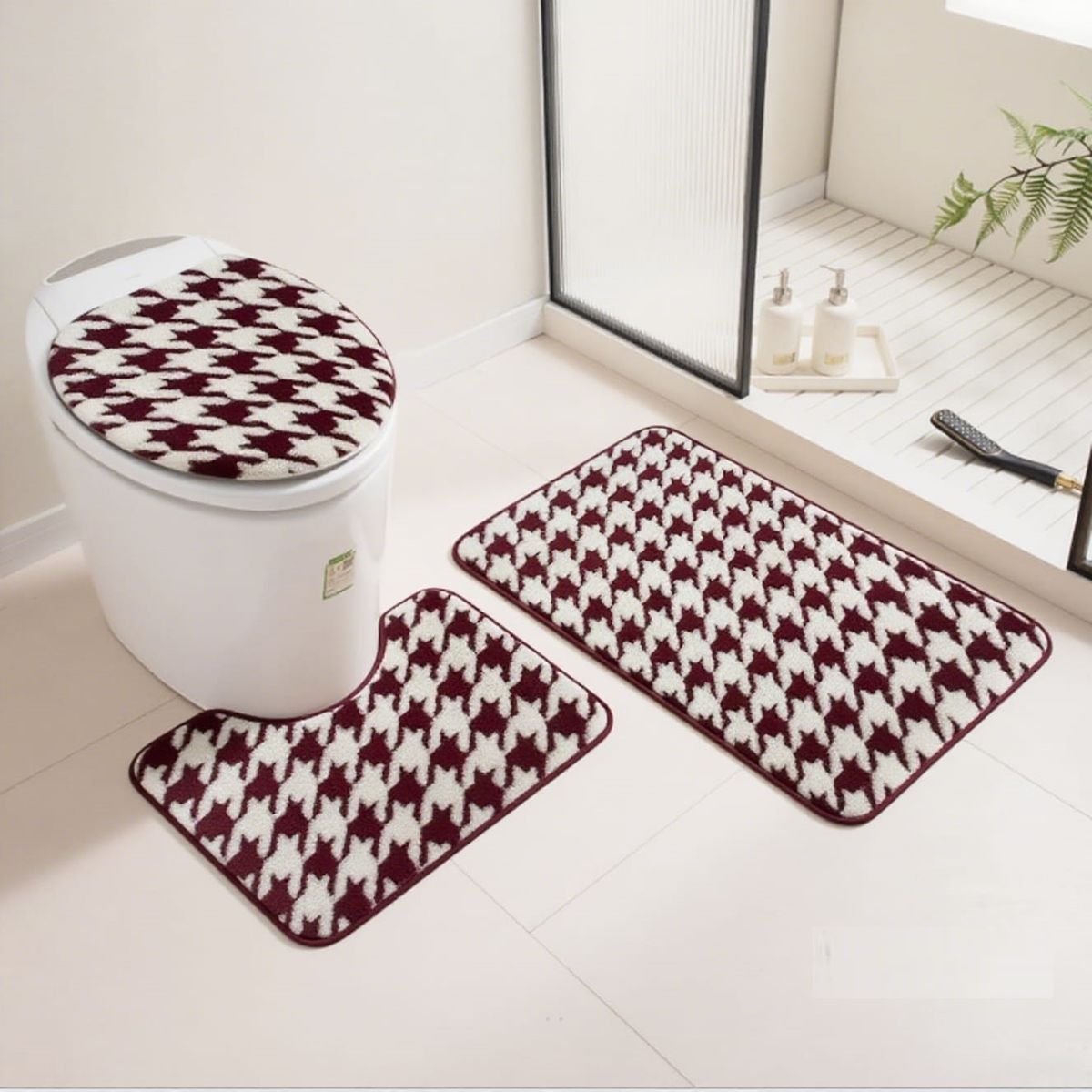 GENERICO - set de baño 3 PIEZAS DISEÑO PATA DE GALLO BURDEO TF