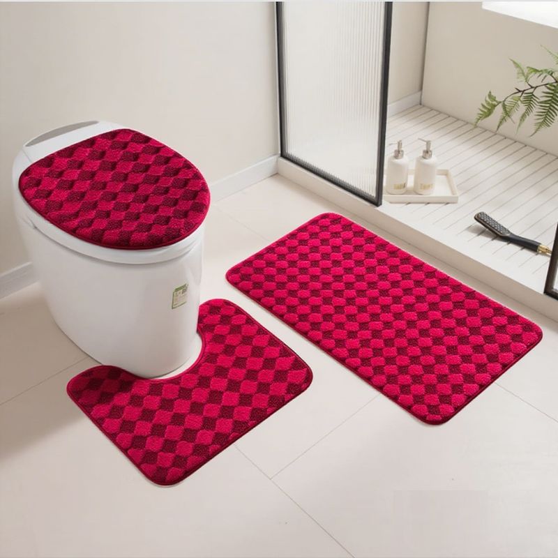 GENERICO - set de baño 3 PIEZAS COCHE VINO DISEÑO CUADROS PEQUEÑOS TF