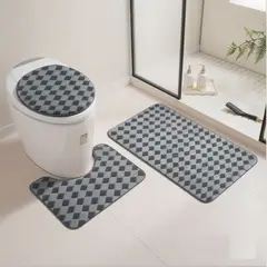 GENERICO - Set de baño 3 PIEZAS GRIS DISEÑO CUADROS PEQUEÑOS TF