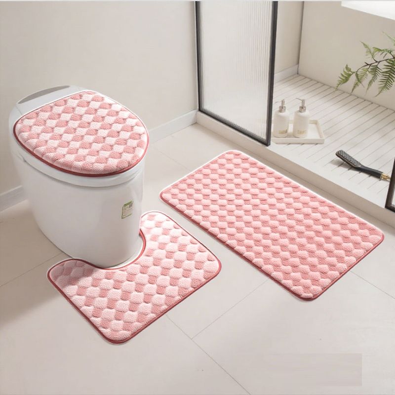 GENERICO - set de baño 3 PIEZAS ROSA DISEÑO CUADROS PEQUEÑOS TF