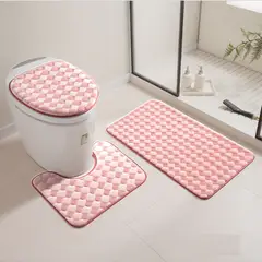 GENERICO - Set de baño 3 PIEZAS ROSA DISEÑO CUADROS PEQUEÑOS TF