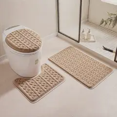GENERICO - Set de baño 3 PIEZAS BEIGE DISEÑO FELPUDO TRENZADO TF