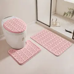 GENERICO - Set de baño 3 PIEZAS ROSADO DISEÑO FELPUDO TRENZADO TF