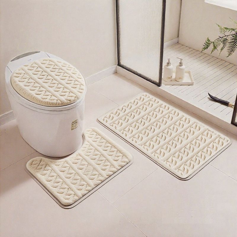 GENERICO - set de baño 3 PIEZAS CREMA DISEÑO FELPUDO TRENZADO TF