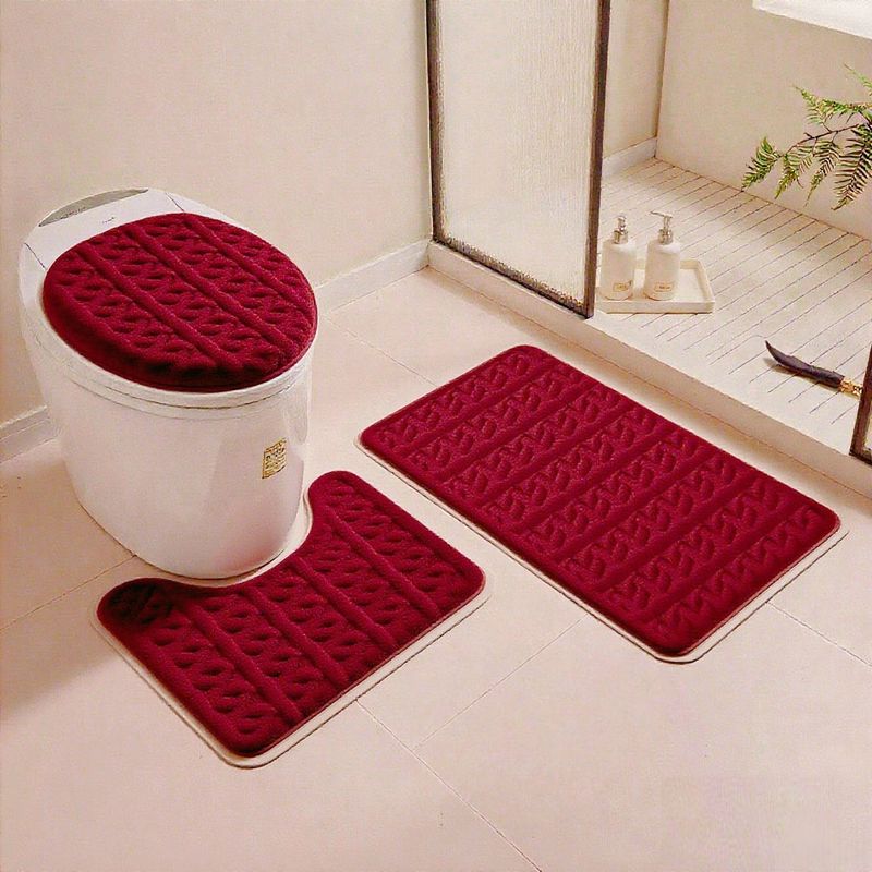 GENERICO - set de baño 3 PIEZAS BURDEO DISEÑO FELPUDO TRENZADO TF