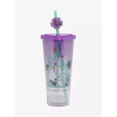 GENERICO - Vaso Botella Harry Potter Reliquias de la Muerte con bombilla de flor