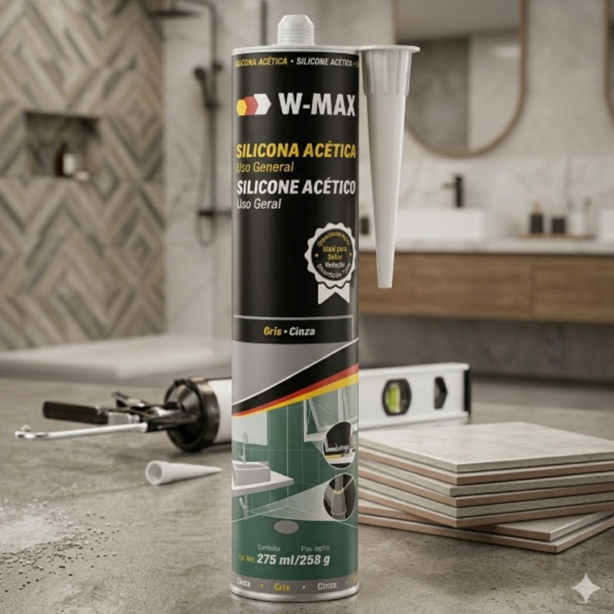 WURTH - Silicona Acética Anti-hongos Gris 280 Ml. W-Max by Wurth