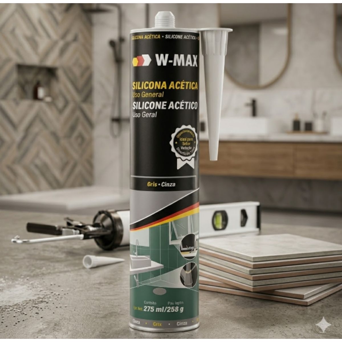 WURTH - Silicona Acética Anti-hongos Gris 280 Ml. W-Max by Wurth
