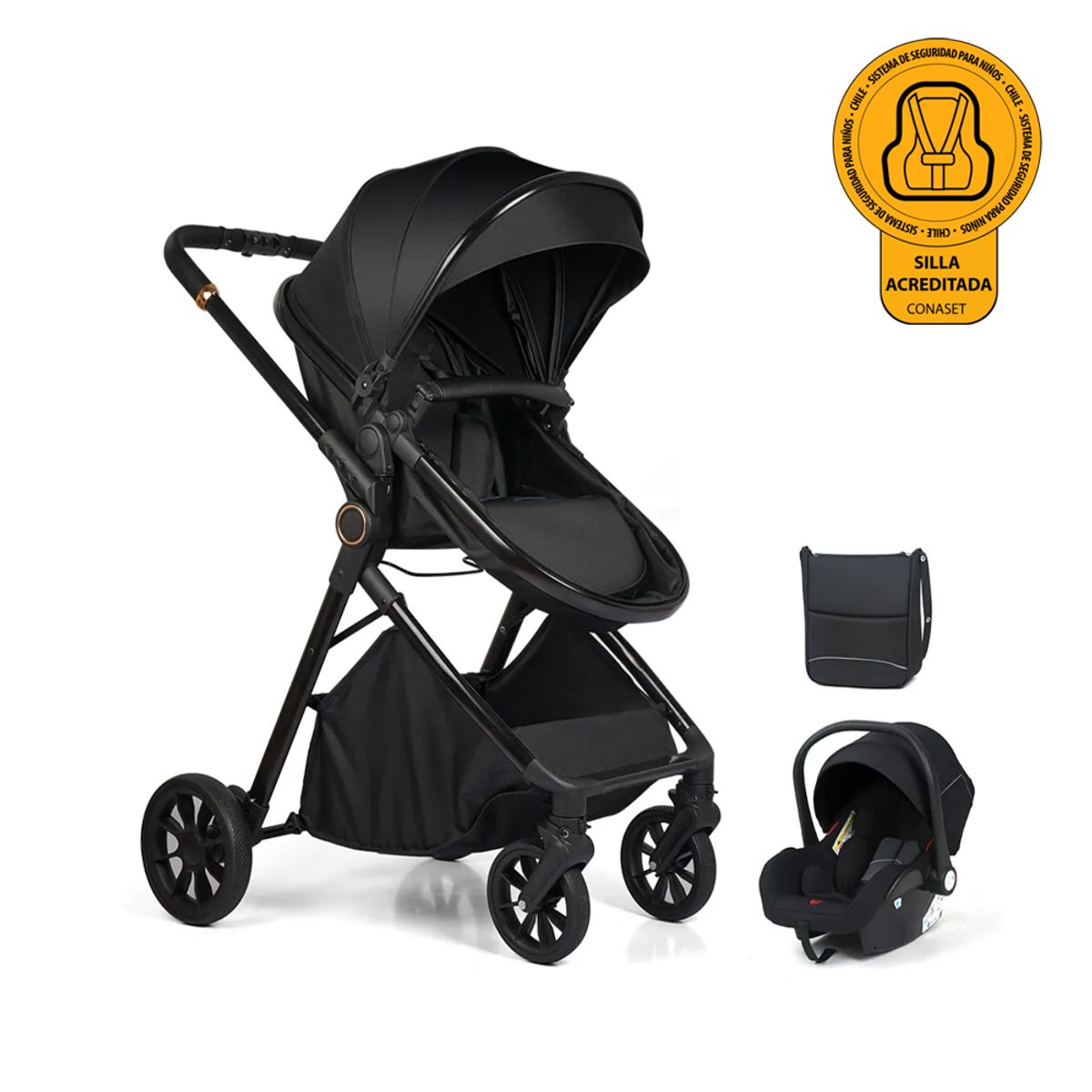 BABYMINE - Coche De Bebé y Silla Nido Bolso Prime Negro - BABYMINE