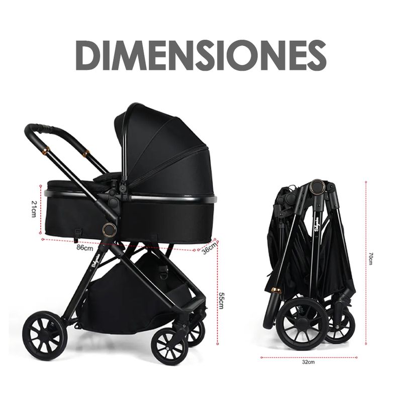 BABYMINE - Coche De Bebé y Silla Nido Bolso Prime Negro - BABYMINE