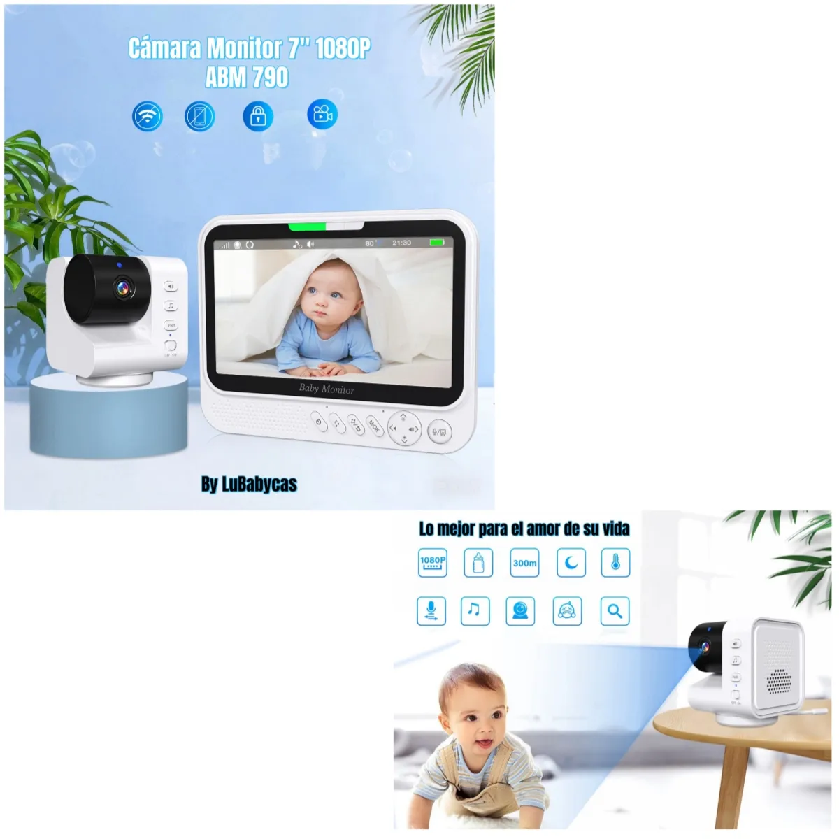 LUBABYCAS - Camara Monitor bebé Inteligente Premium 7″ 1080P Lubabycas