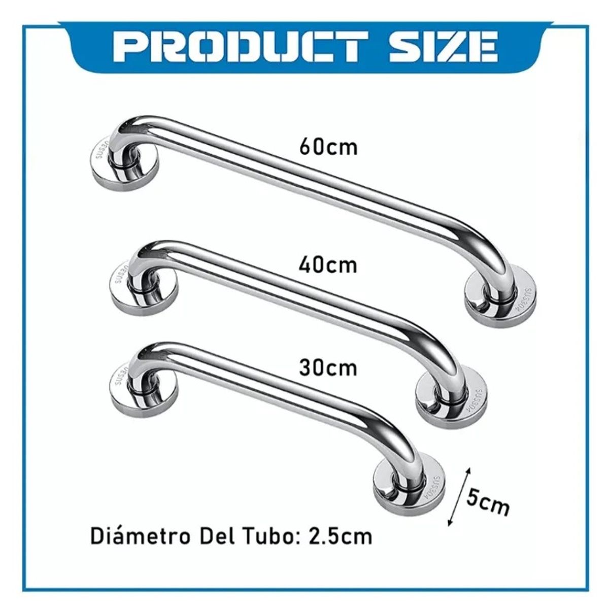 GENERICO - Pack De 3 Manillas (barra) Seguridad Baño Ducha Pasa Manos