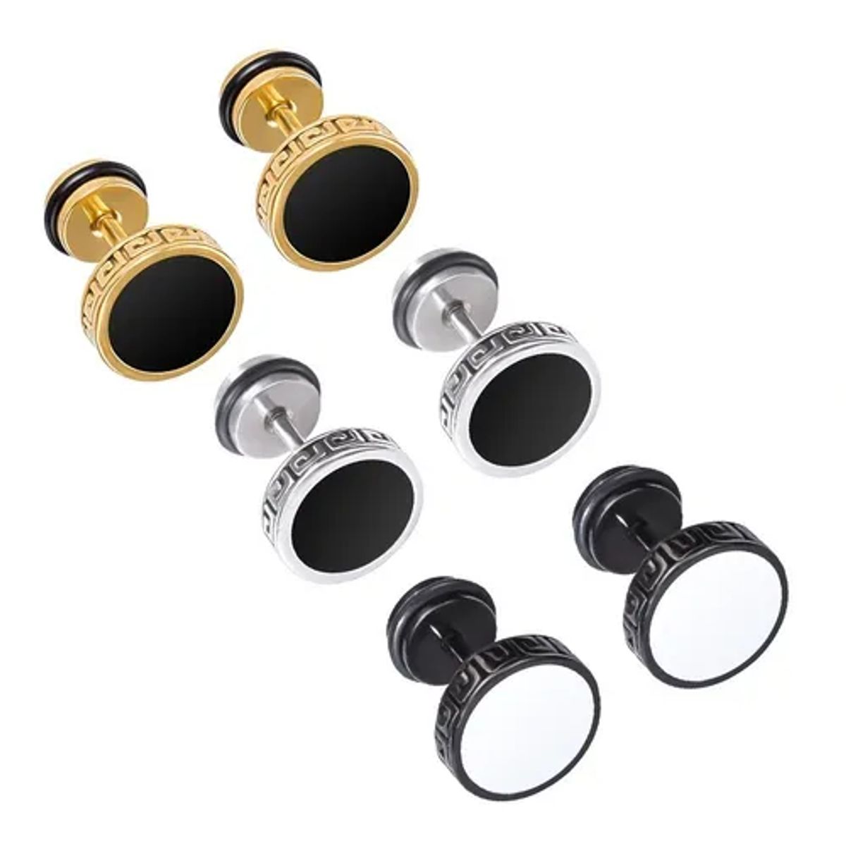 GENERICO - Aros Punk Black Silver Ring Circular Hombre Mujer Moda 2019