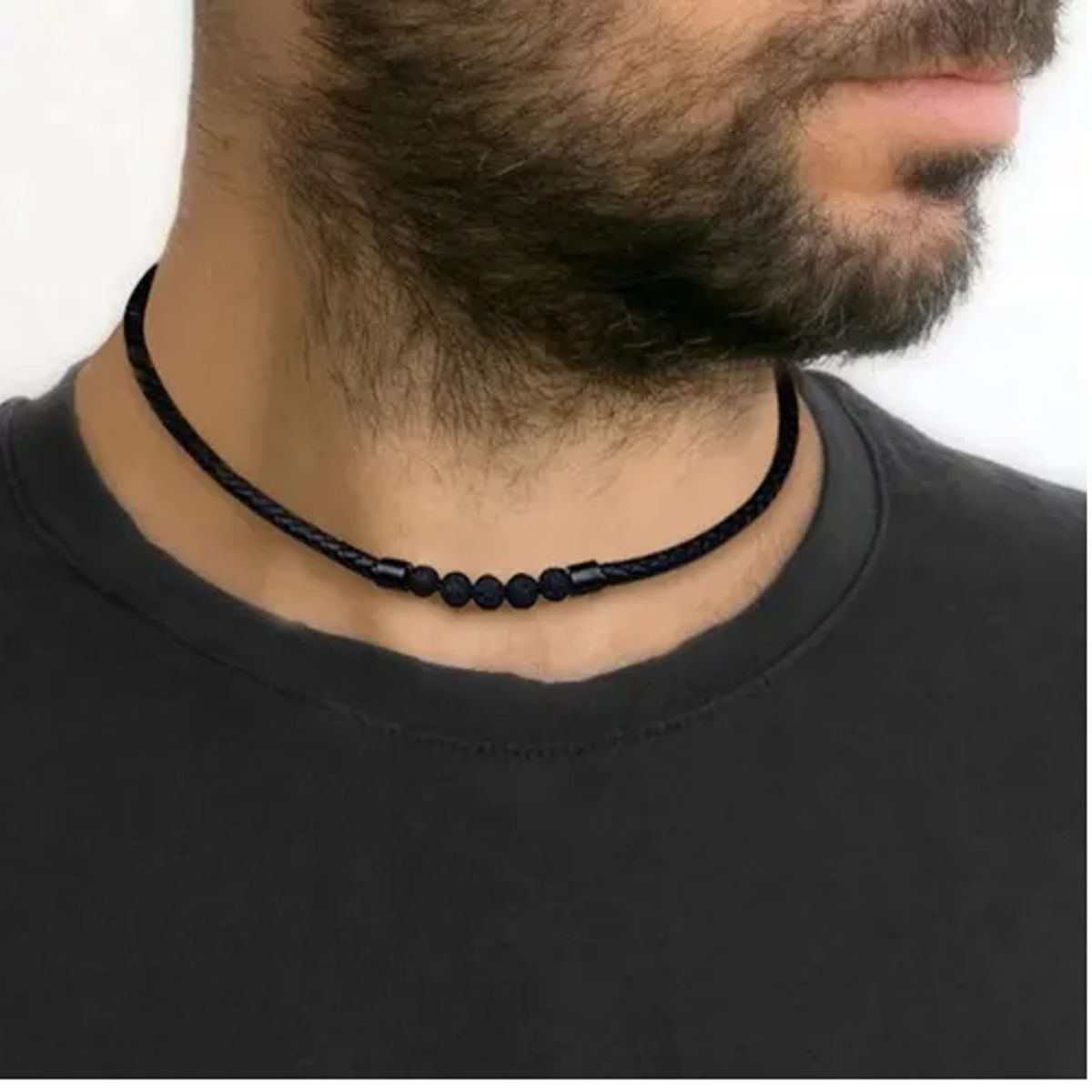 GENERICO - Collar De Cuero Piedra Volcanica Hombre Caballero Moda Royal Madriz