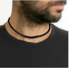 GENERICO - Collar De Cuero Piedra Volcanica Hombre Caballero Moda Royal Madriz