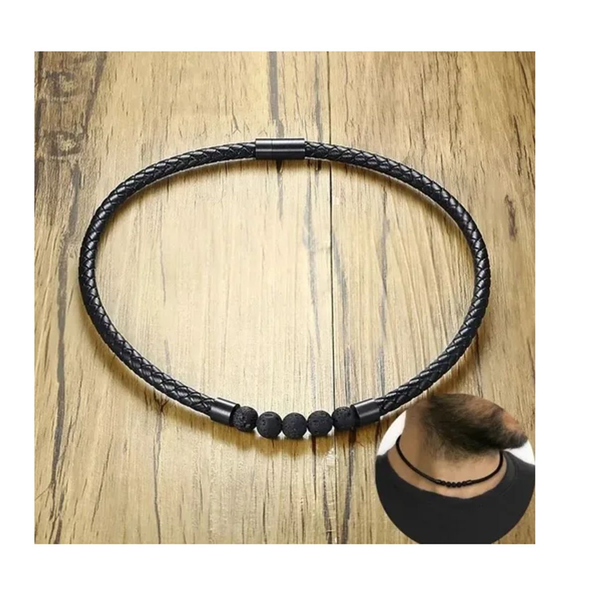 GENERICO - Collar De Cuero Piedra Volcanica Hombre Caballero Moda Royal Madriz