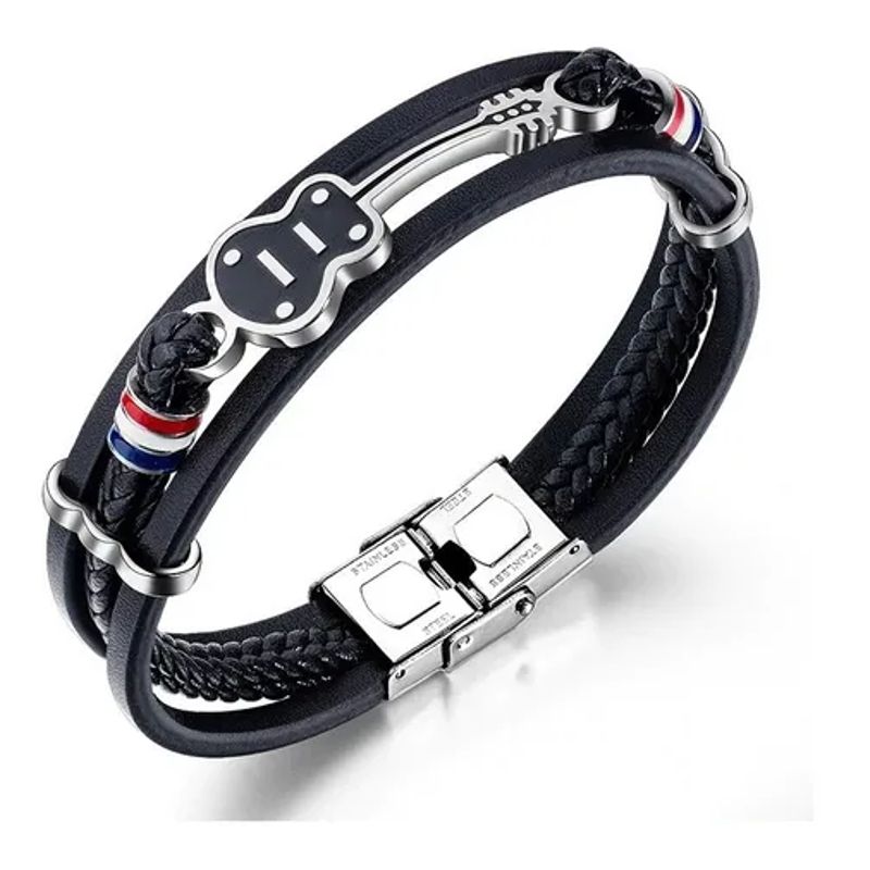 GENERICO - Pulsera De Cuero Hombre Y Mujer Guitarra Acustica Royal Madriz