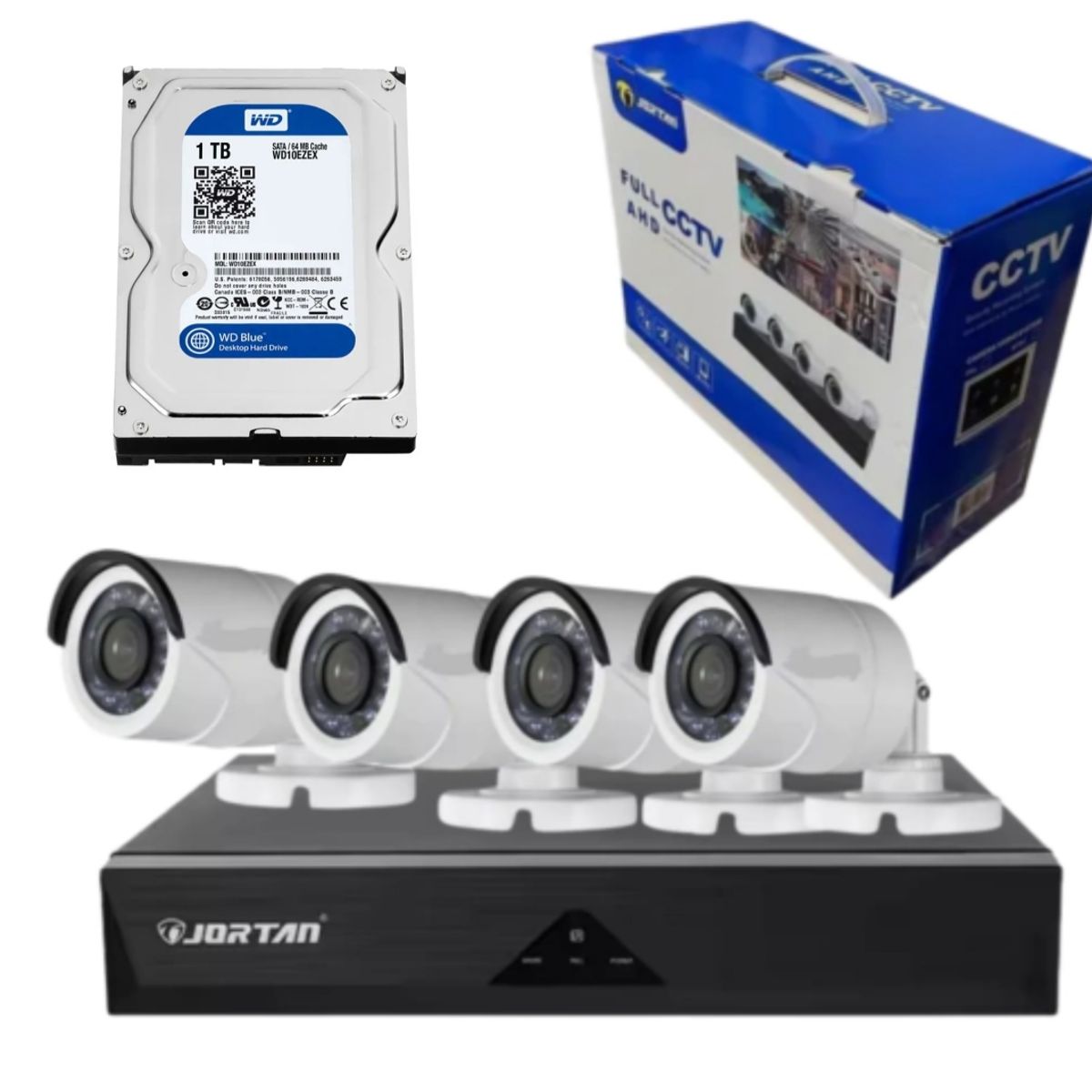ARTIHOGAR - Kit Cctv 4 Cámaras Seguridad JORTAN+ Disco Duro 1 Terabyte Instalado en DVR