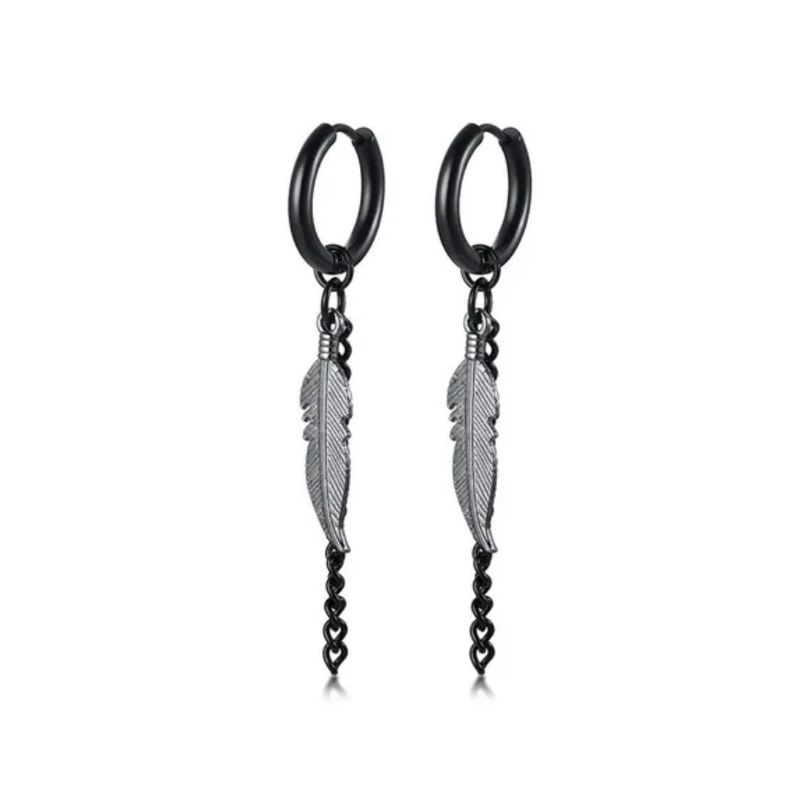 GENERICO - Aros Punk Plumas Black Silver Space Hombre Mujer Royal Madriz