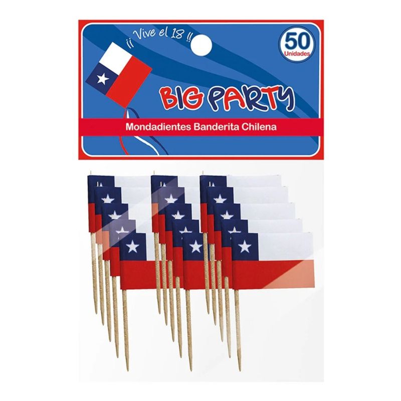 BIG PARTY - PACK X 4 BROCHETAS BANDERITAS CHILENA 50 UND  BIG PARTY