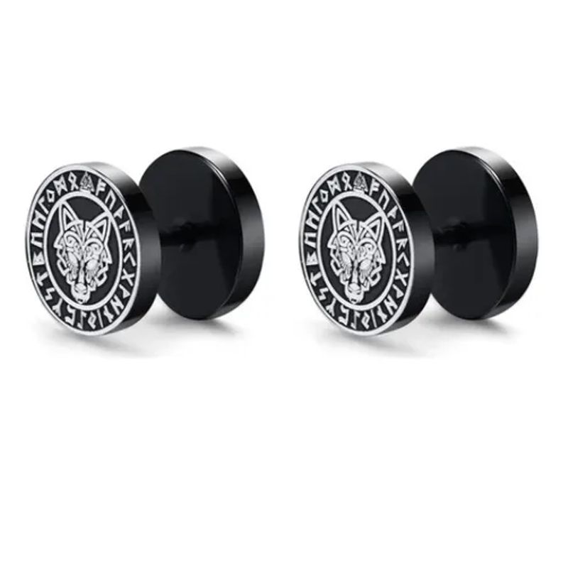 GENERICO - Aros Vikingos Punk Black Lobo Hombre Mujer