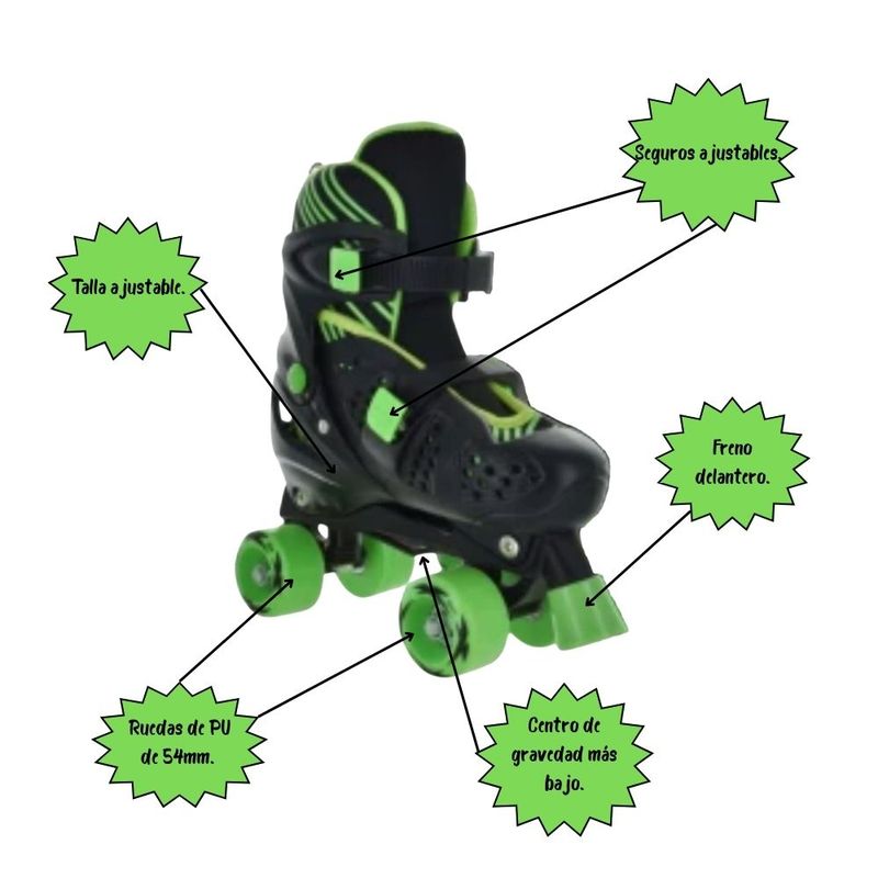 GENERICO - Patines Talla Ajustable Color Verde con Negro Black Box