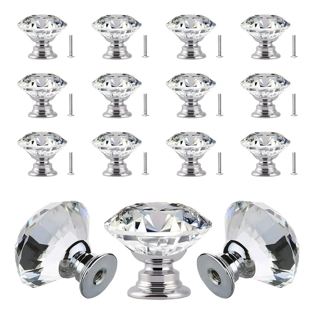 GENERICO - 15 Perillas Jaladera De Cristal En Forma De Diamante