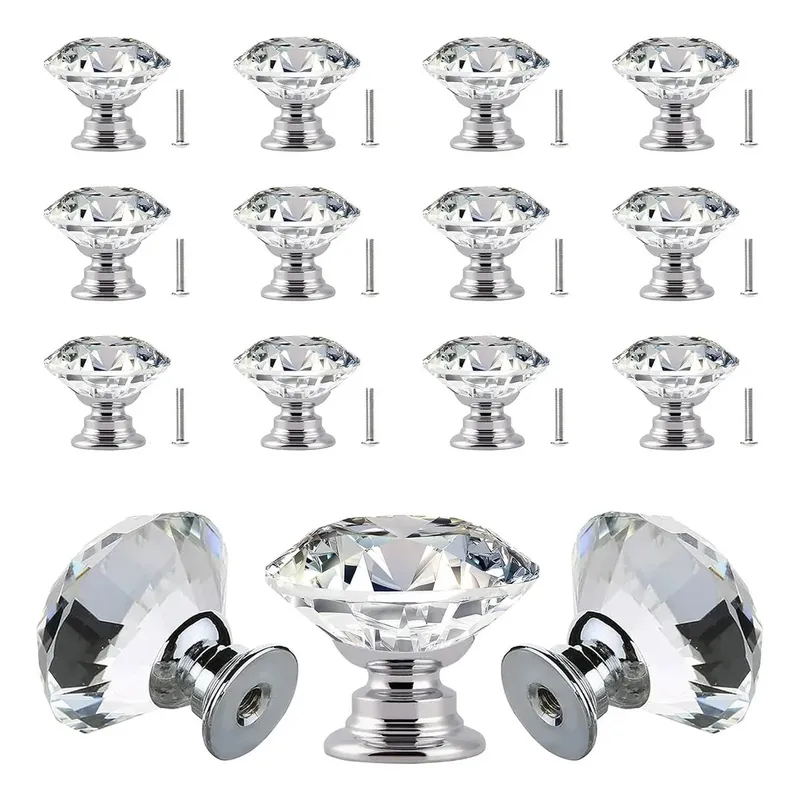 GENERICO - 15 Perillas Jaladera De Cristal En Forma De Diamante