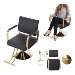 KUANGYE - Hidráulico Profesional Silla Escritorio Y Sillón De Barberia Negro Cuero Sintético