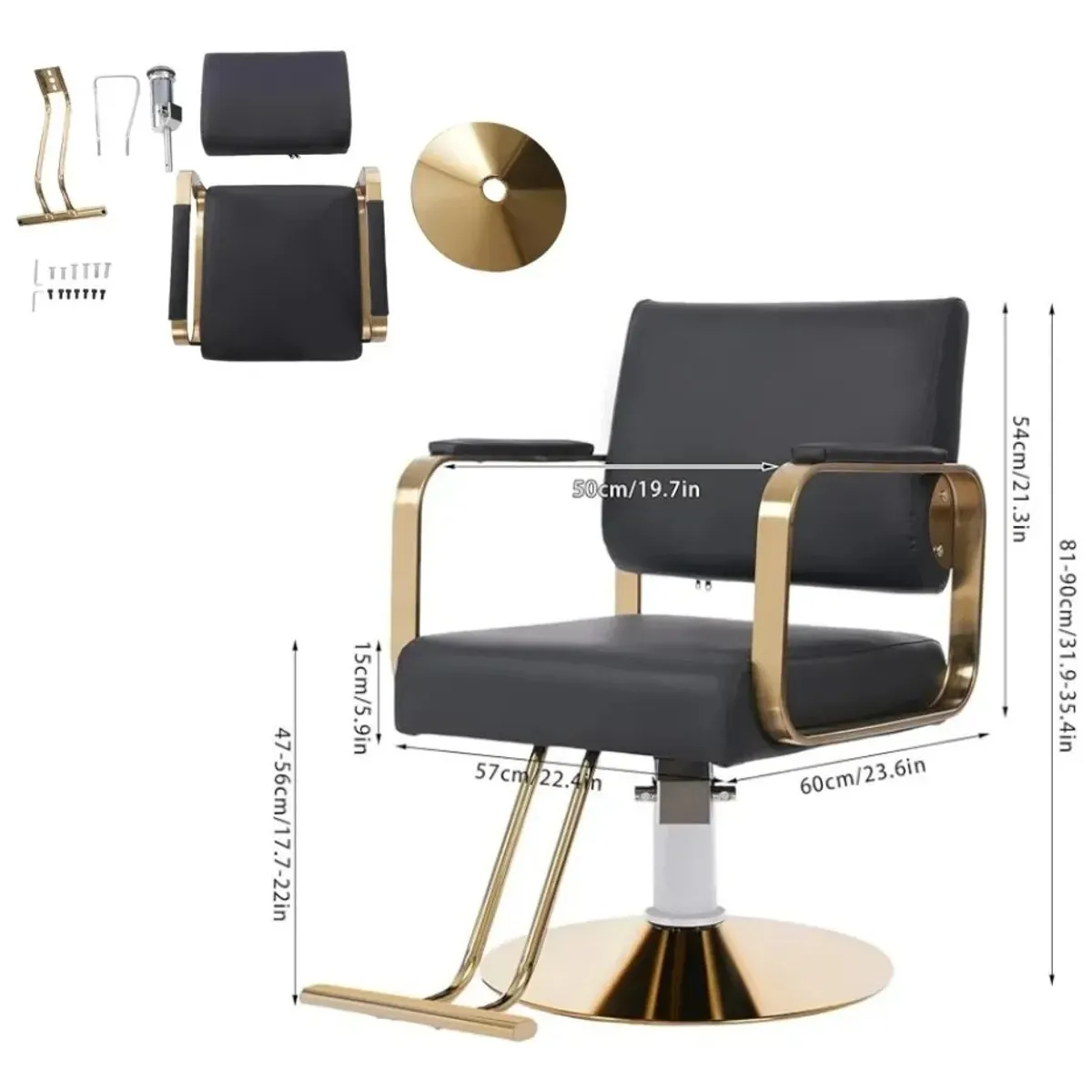 KUANGYE - Hidráulico Profesional Silla Escritorio Y Sillón De Barberia Negro Cuero Sintético