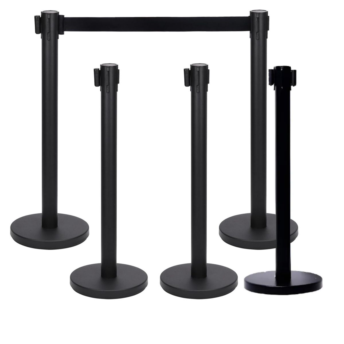 KUANGYE - Set 5 Soportes Control De Multitud,Con Cinturón Retráctil Negro De 2m Y Base