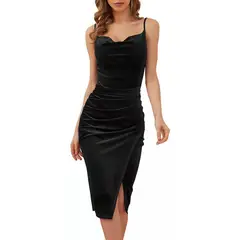 EDWINAYY - Vestido Ajustado De Pelo De Terciopelo Dorado Gala De Verano