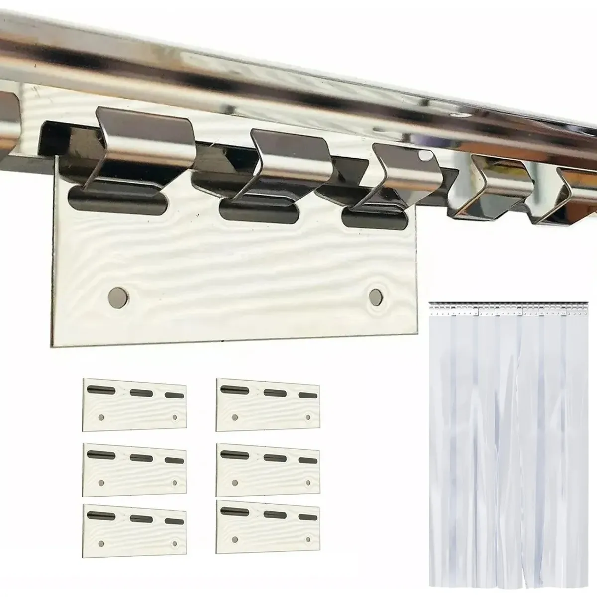 GENERICO - Set Riel Y Ganchos Cortinas Lama Pvc 1 Mt Con 6 Ganchos.