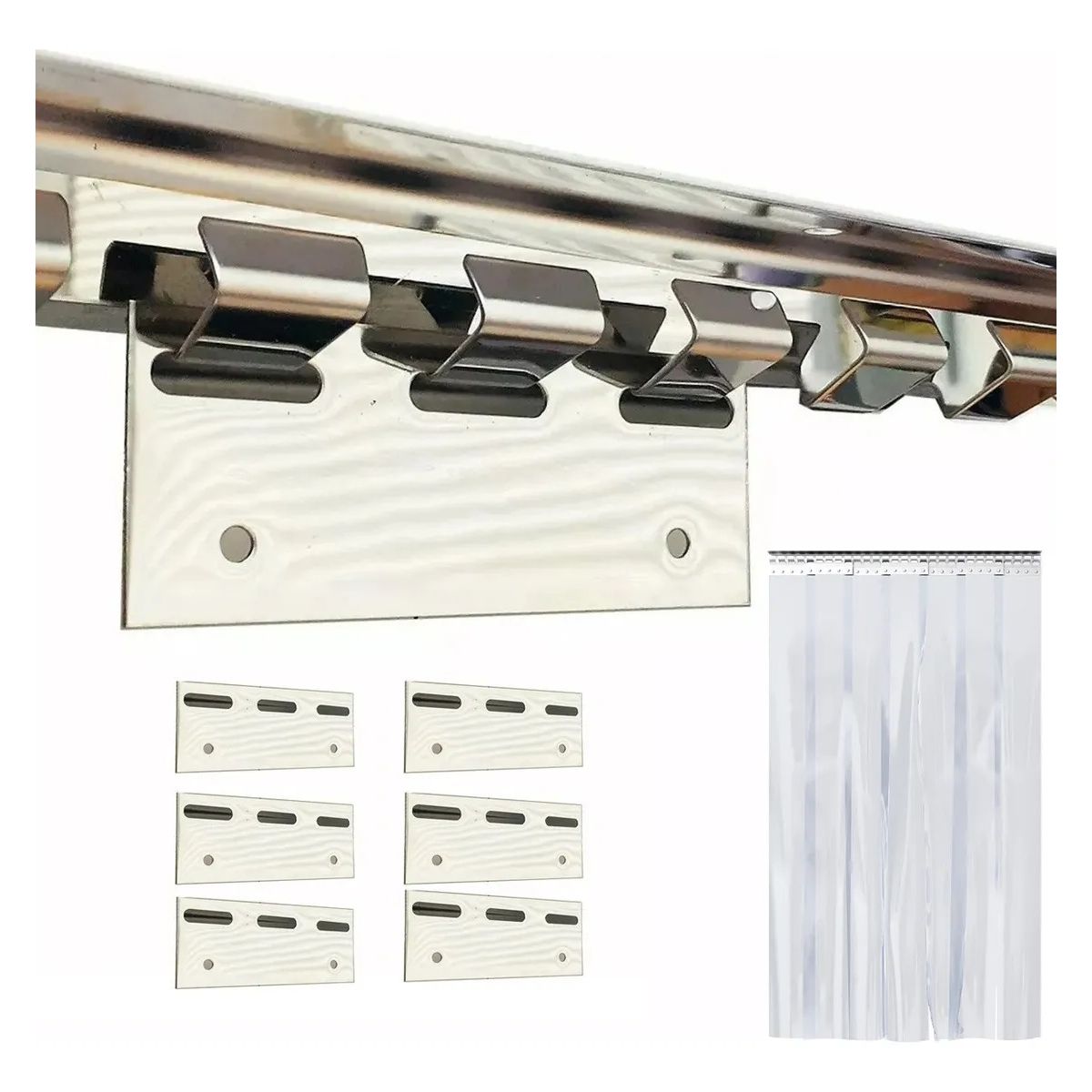 GENERICO - Set Riel Y Ganchos Cortinas Lama Pvc 1 Mt Con 6 Ganchos.