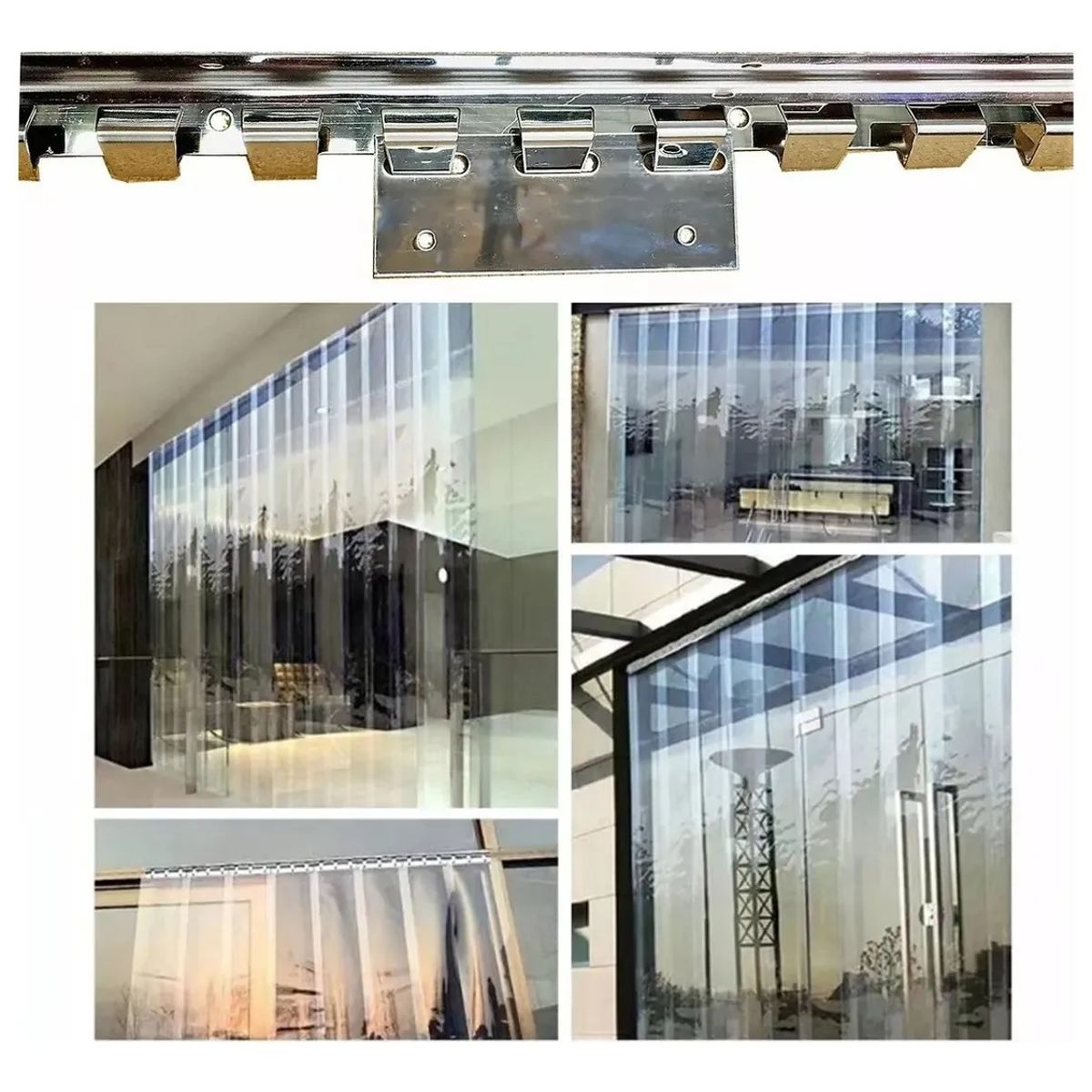 GENERICO - Set Riel Y Ganchos Cortinas Lama Pvc 1 Mt Con 6 Ganchos.