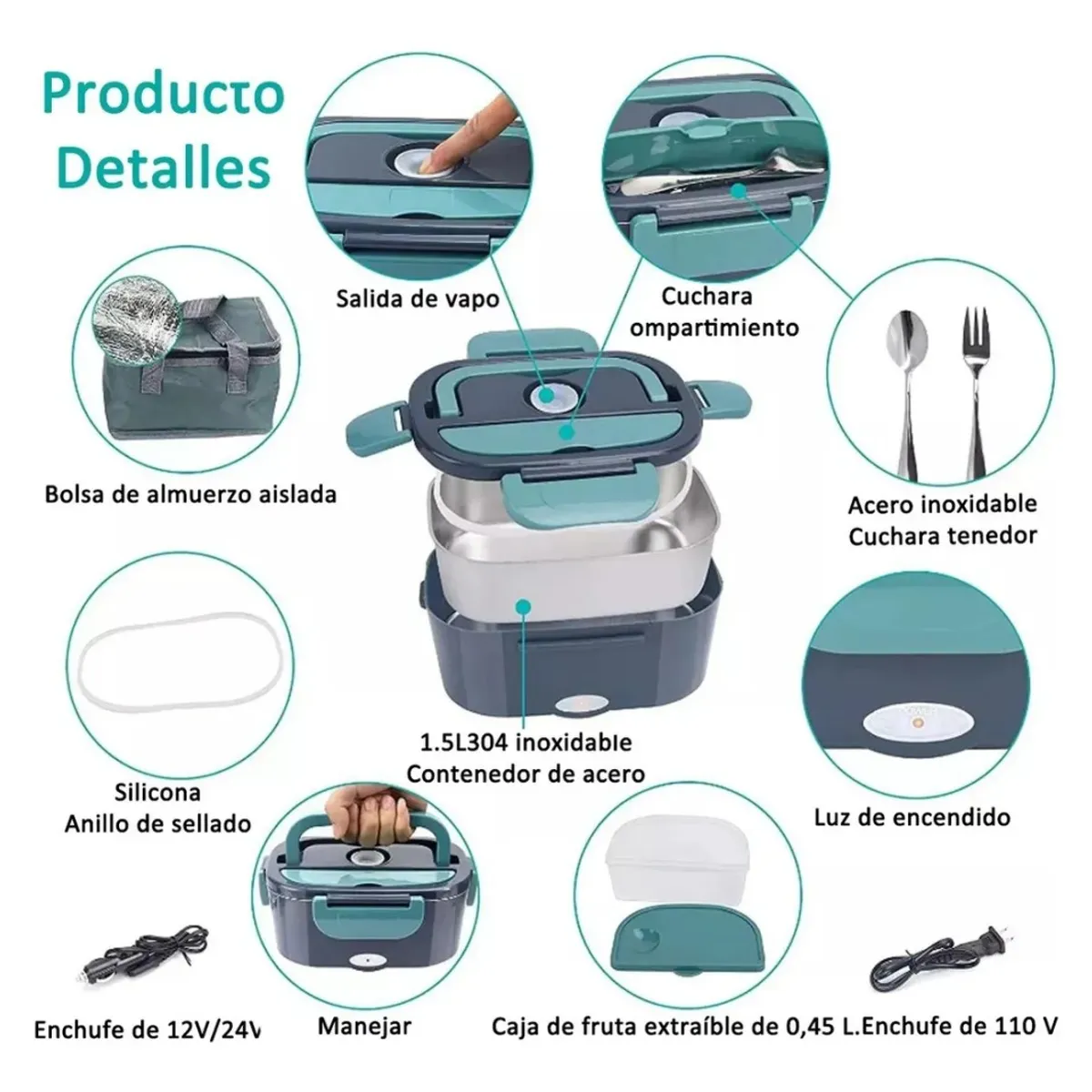 GENERICO - Lonchera Eléctrica Aluminio Portátil Calentar Comida 220v80w